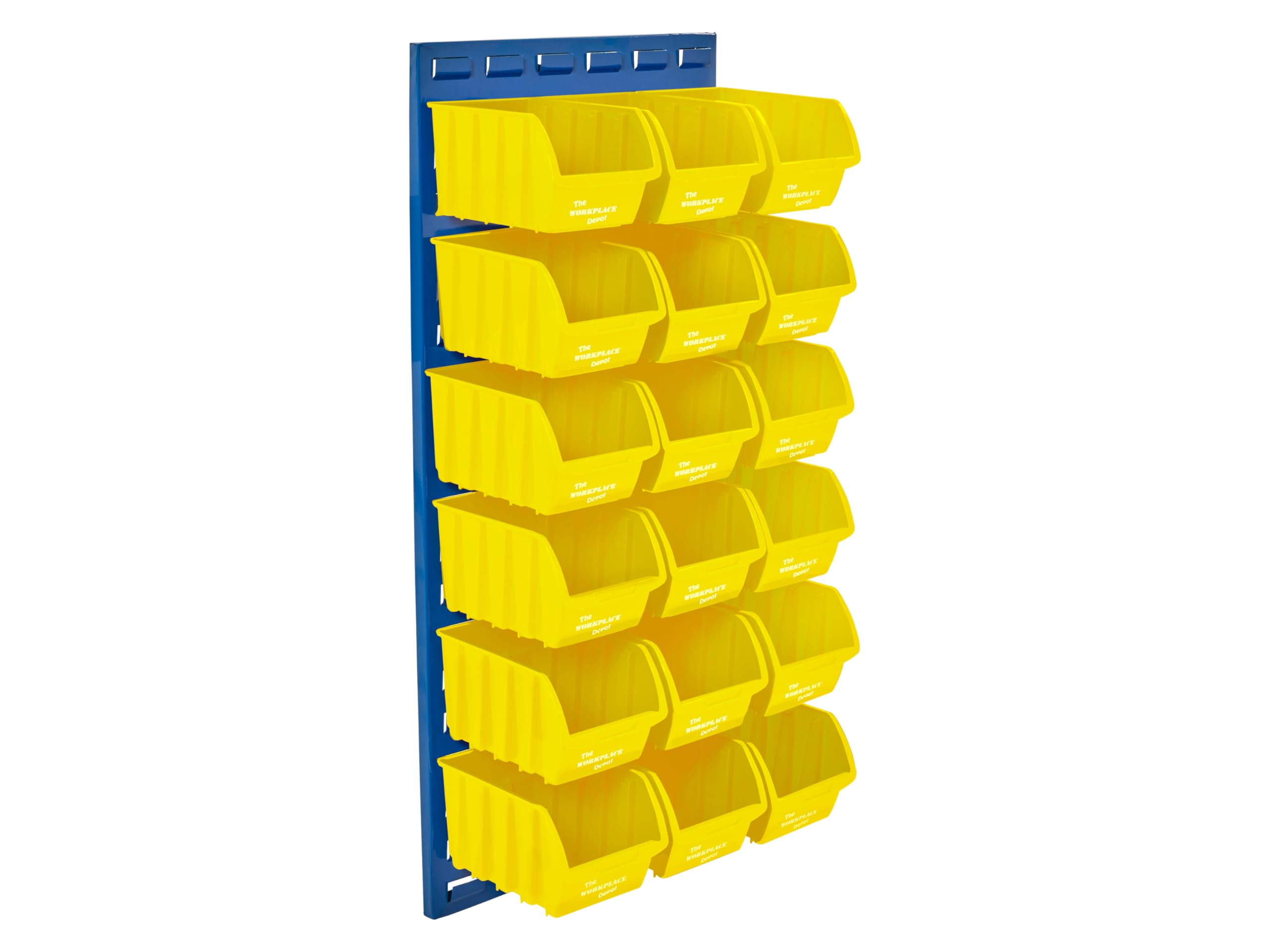 The Workplace Depot Louvre Panel Bin Kit – 995(H) × 460(W) mm Panel with Polypropylene Bins in Blue, Red or Yellow – Heavy-Duty Workshop & Warehouse Storage Solution (Yellow, with x18 Medium Bins)