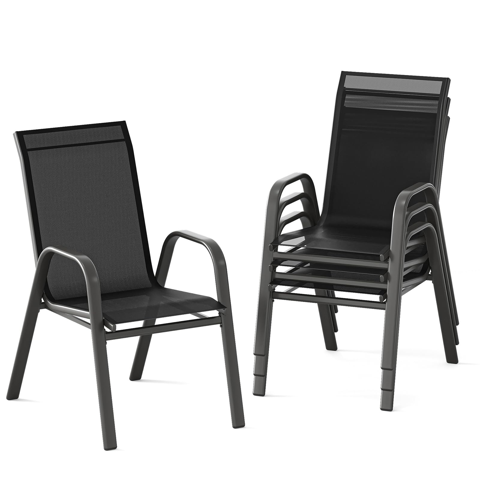 Garvee Set 4 Sedie da Giardino Impilabili in Textilene e Metallo | Textilene resistente, Struttura in metallo, Antiruggine, Impilabili, Giardino, Balcone, Terrazza