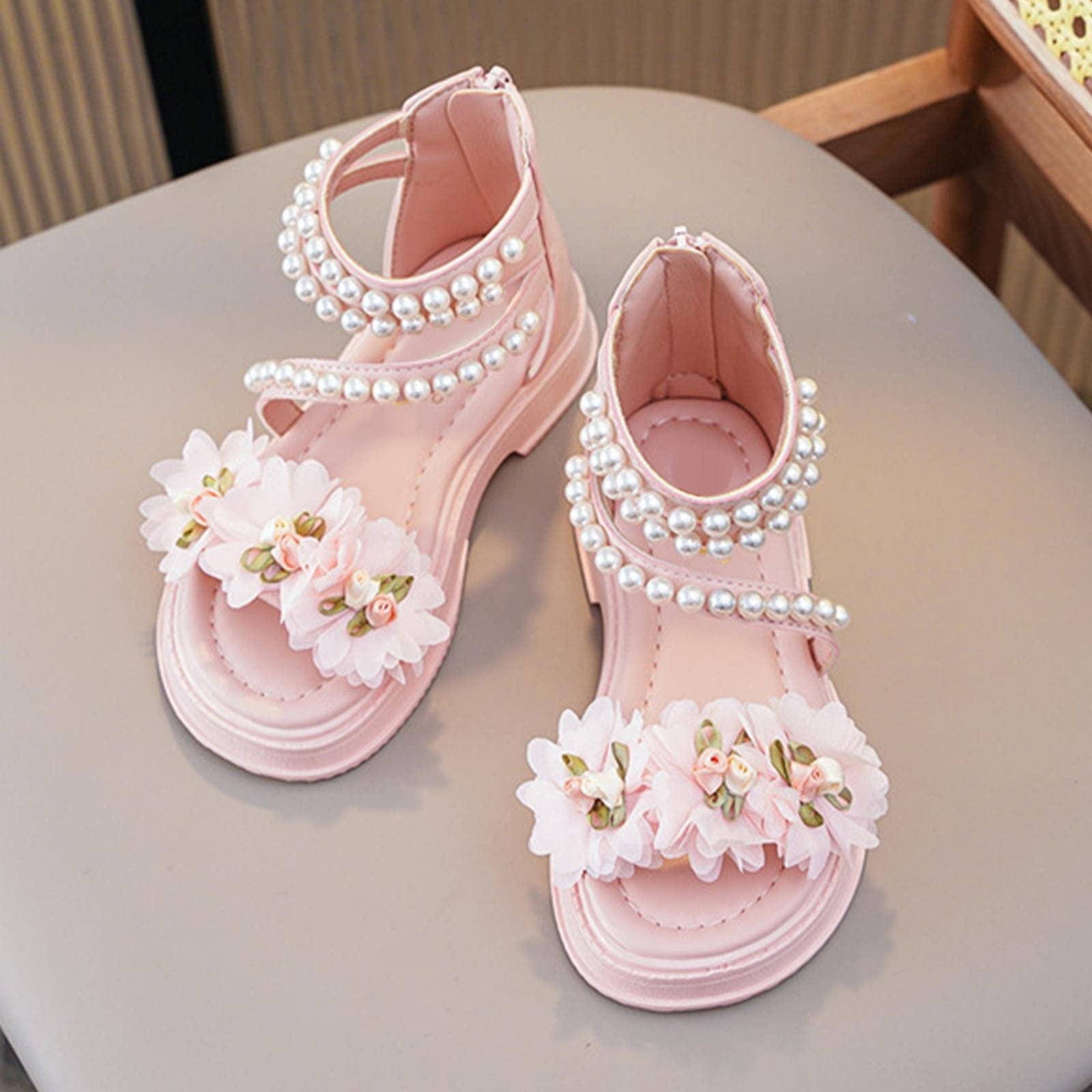 Sandalen Kinder Mädchen - sandalen Mit Perlen Prinzessin Riemchen-Sandalen Mode Strandsandalen Peep Toe Schulschuhe Elegante Kleiderschuhe Kindersandalen Barfussschuhe Sportsandalen