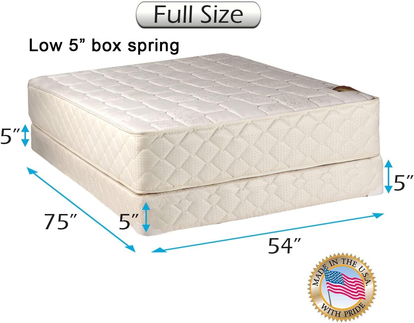DS Solutions USA Grandeur Deluxe 2-Sided Full Mattress and Low 5" Height Box Spring Set with Mattress Cover Protector Included - Fully Assembled, Good for Your Back, Luxury Height, Longlasting