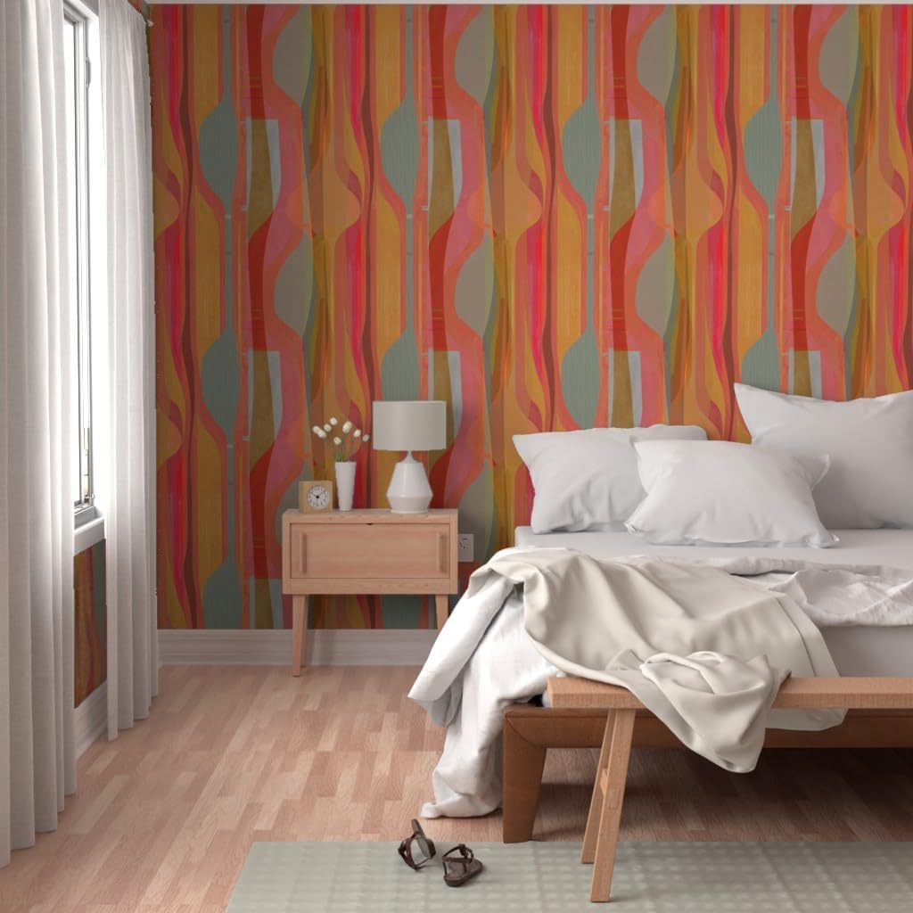 Peel & Stick Wallpaper Swatch - Gold Orange Midcentury Modern Minimal Color Block Mustard Yellow Red Custom Removable Wallpaper by Spoonflower