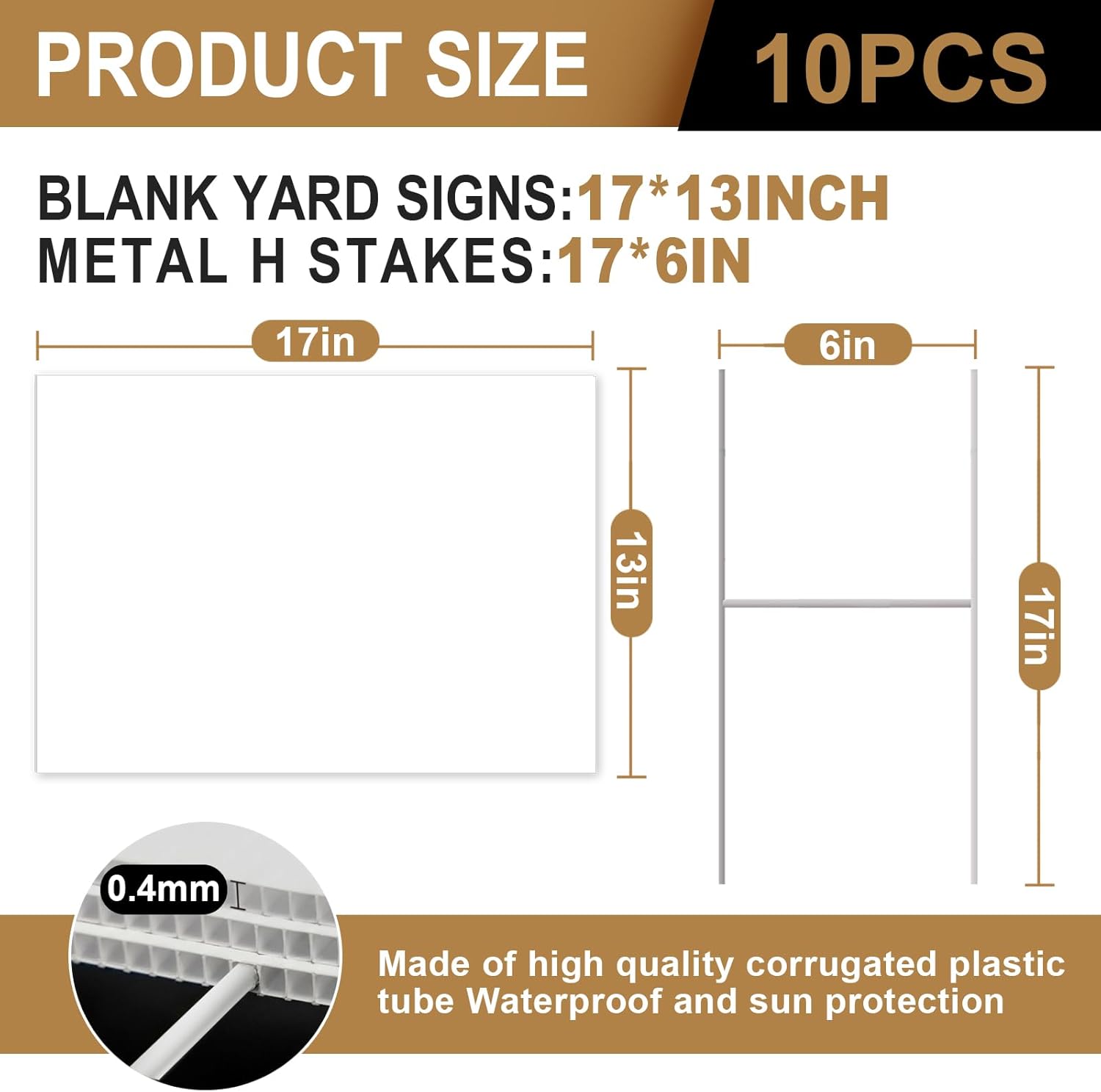 10-Pack Corrugated Plastic Board, Blank Yard Signs with stakes, 17x13 Inch, 4mm Thick, Waterproof & Reusable for Real Estate, Garage Sale, Wedding, Party, Events, Outdoor Advertising