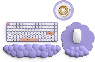 Cloud Keyboard Wrist Rest with Mouse Mat and Coaster, 3 in 1 Ergonomic Wrist Support Keyboard Desk Wrist Rest Set, Soft Memory Foam Wrist Cushion Support for Typing/Gaming - Purple