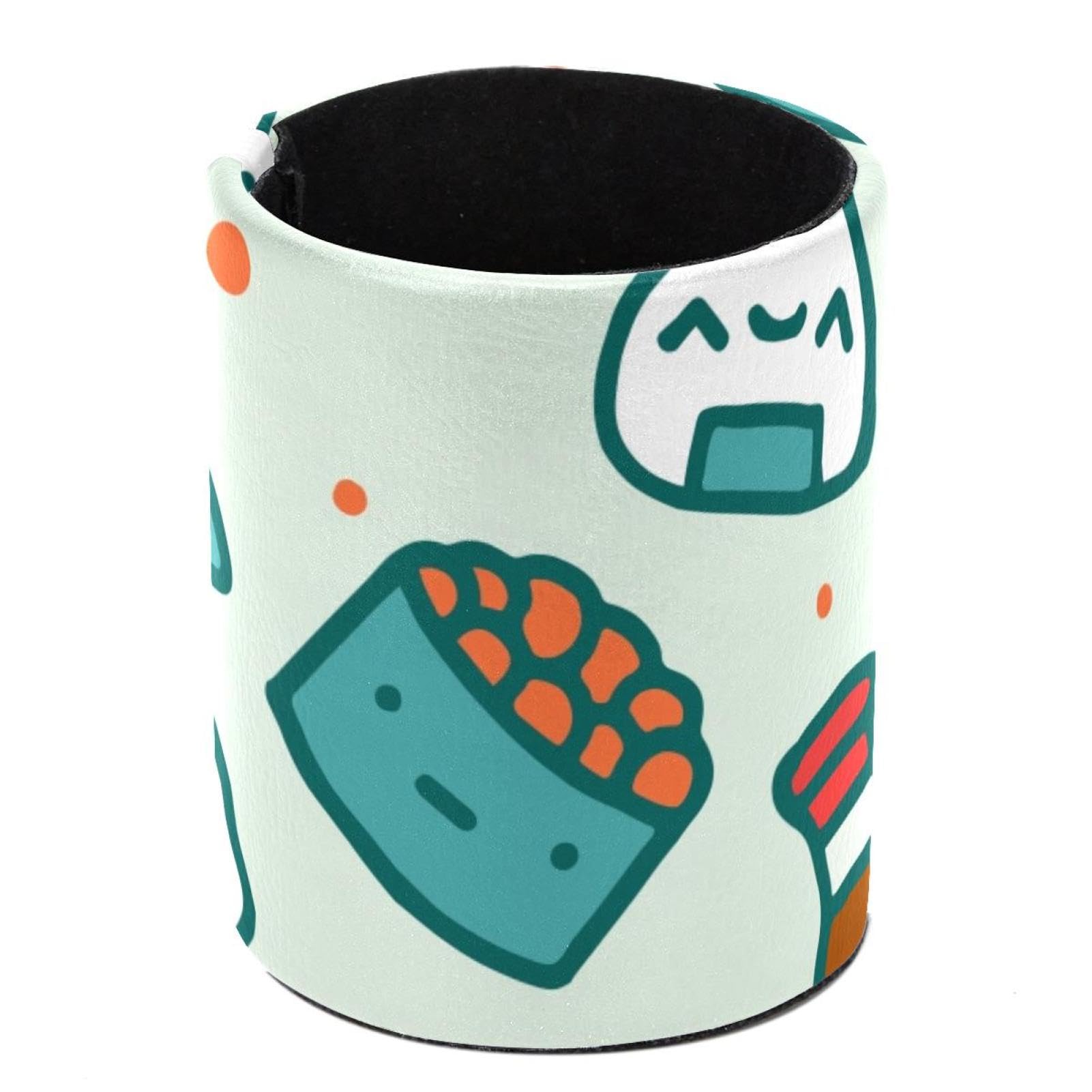 Pot à crayons de grande capacité pour bureau avec motif sushi en cuir synthétique résistant