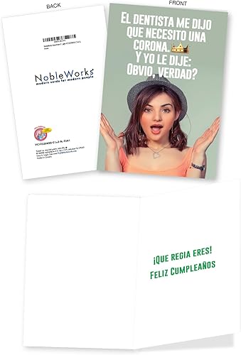 Miniatura 3 de NobleWorks Paquete surtido de 3 divertidas tarjetas de felicitación de cumpleaños españolas con sobres para mujer (3 diseños, 1 cada uno) Spanish