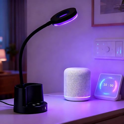 Miniatura 3 de HomeFocus - Lámpara de escritorio LED con puerto de carga USB, luz de lectura para oficina en casa, luz nocturna RGB, lámpara de estudio regulable