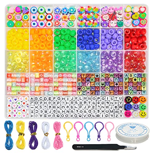 Image of LIS HEGENSA 1000 Pcs DIY Childrens Crafts Beads Friendship Bracelet Kit, with Pony Beads Letter Beads and Bracelet Making Kit, Colorful Charms, Used for Custom Necklace Bracelets and Jewelry Decor
