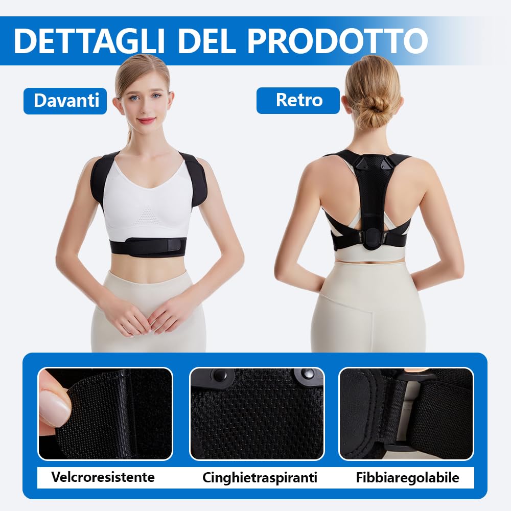 MSFANGHU Correttore Posturale Donna Uomo,Busto Correttore Posturale,Fascia Posturale Spalle e Schiena Traspirante Regolabile,Alleviare Il Dolore Al Collo,Raddrizza Spalle Schiena Dritta