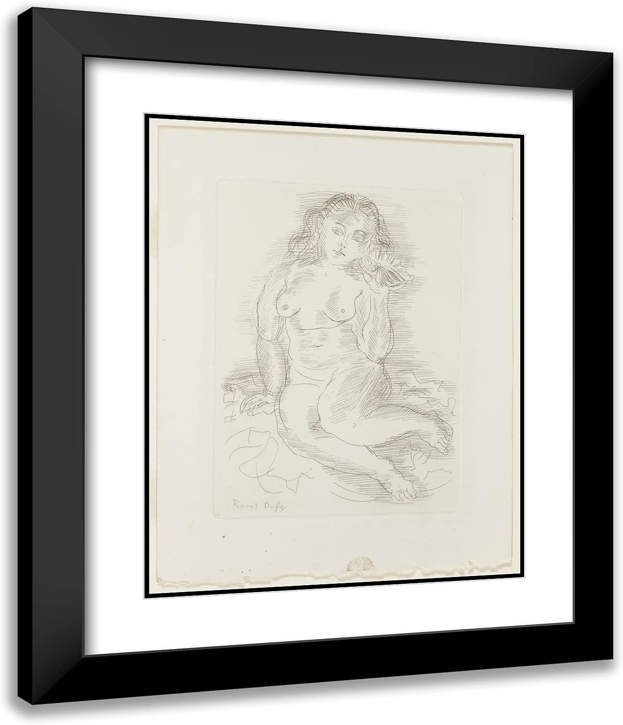 ArtDirect Raoul Dufy 20x24 Black Modern Framed and Double Matted Art Print Titled Nude Listening to a Sea Shell
