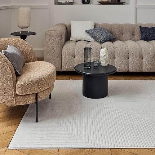 THE RUGS Carmel Modern Area Rug - Stain-Resistant, Non-Shedding, Durable Rugs for Living Room and Bedroom [ Geometric Cream, 160x230 cm ]