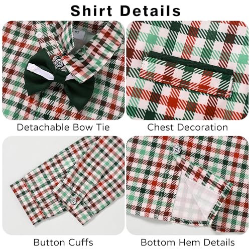 Image of SANMIO Boy Clothes Suit, Boys Gentleman Wedding Outfit Formal Dress Shirt with Bowtie+Suspender Pants 5-10 Years