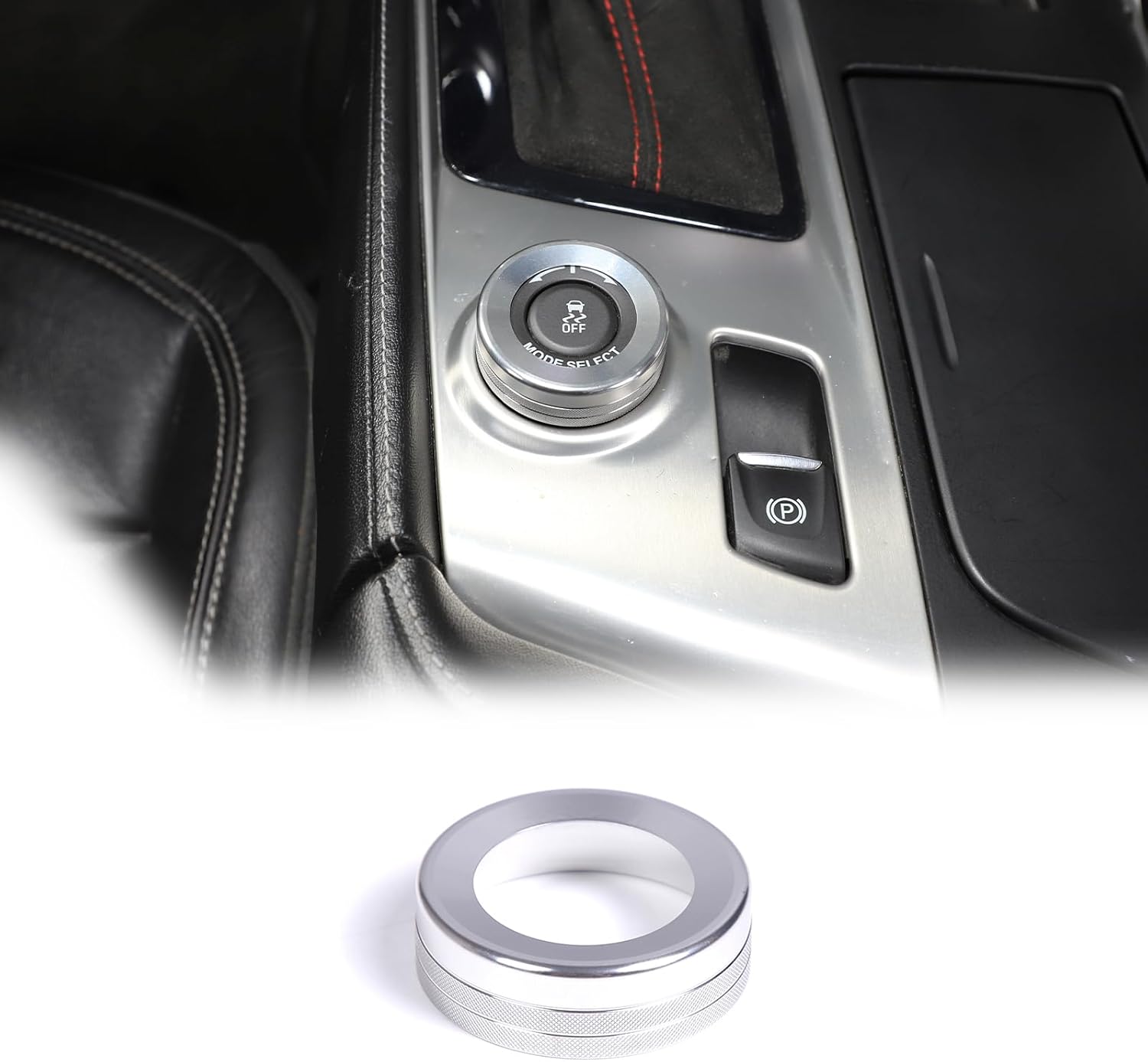 Sekhyna Gear Shift Knob Ring Cover Trim Compatible with Corvette C7 Stingray 2014-2019 Aluminum Alloy 1PCS Central Console Drive Mode Knob Ring Cover Trim (Red)