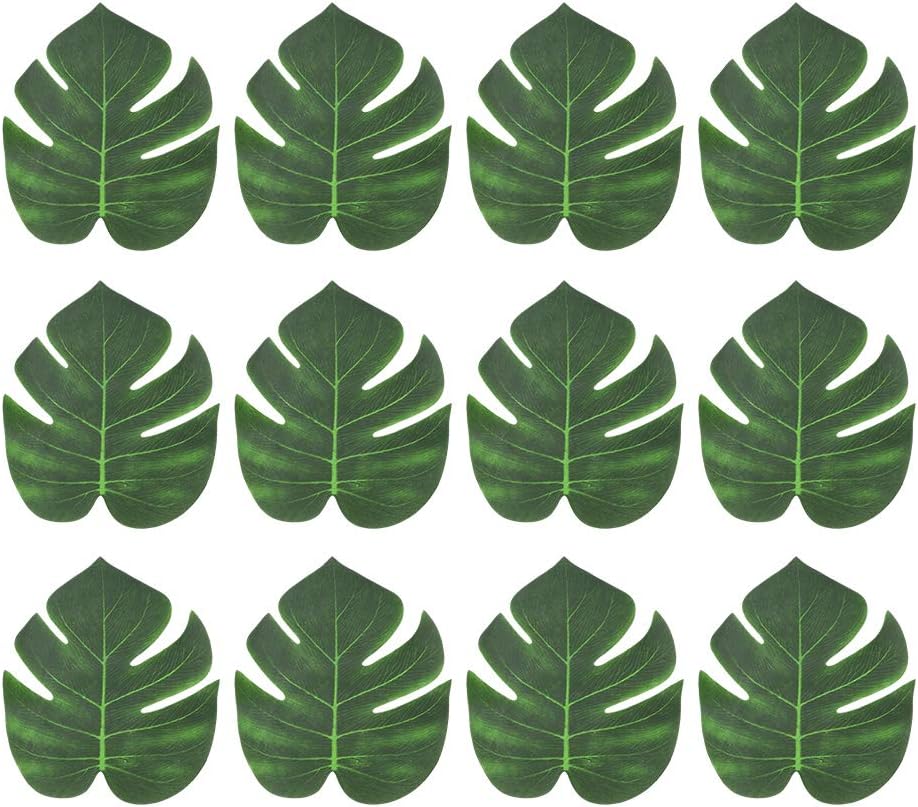 12 PCS Artificial Green Leaves, Fauk Tropical Leaves Farmhouse Greenery Leaves Plants Simulation Leaves, Palm Leaves for Door Window Wall Holiday Festival Wedding Decor(12 branchless palm leaves)