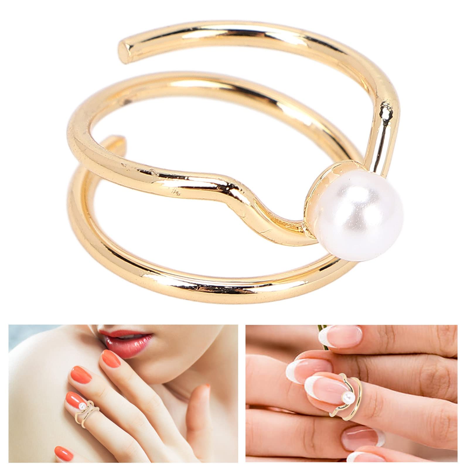 Pearl Finger Nail Knuckle Pierścionki Stylowa i Prosta Miedziana Biżuteria na Czubek Palca Paznokieć Ochronna Osłona Akcesoria do Paznokci dla Kobiet Dziewczyn(3052g)