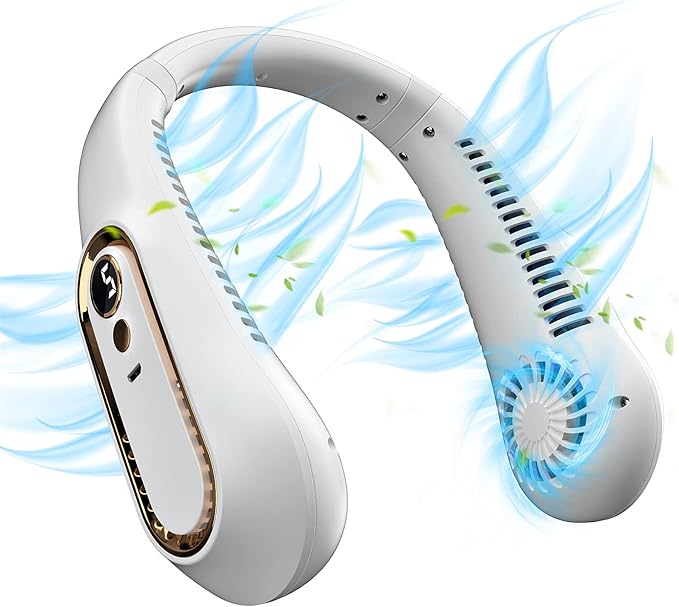 Ventilateur De Cou Portable USB Avec Brumisateur - Sans Pales, Batterie 4000mAh, 4 Vitesses - Pliable Pour Voyage, Bureau, Extérieur