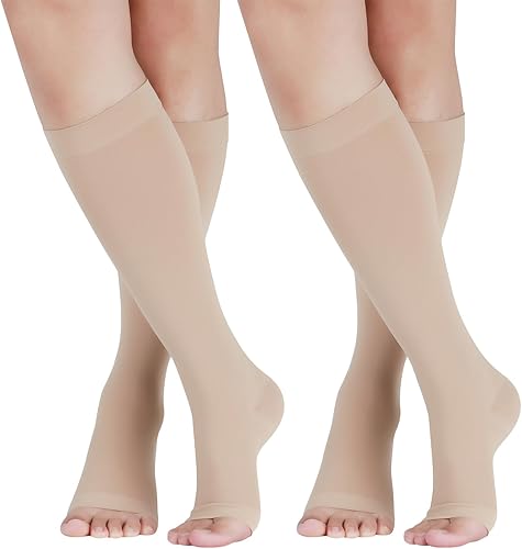 Calcetines de compresión para mujeres y hombres, hasta la rodilla, puntera abierta, medias de compresión médica, medias de compresión varicosa, vena