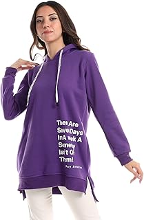 سويت شيرت طويل بغطاء للرأس بطباعة أحرف لغة إنجليزية للنساء من سيزر