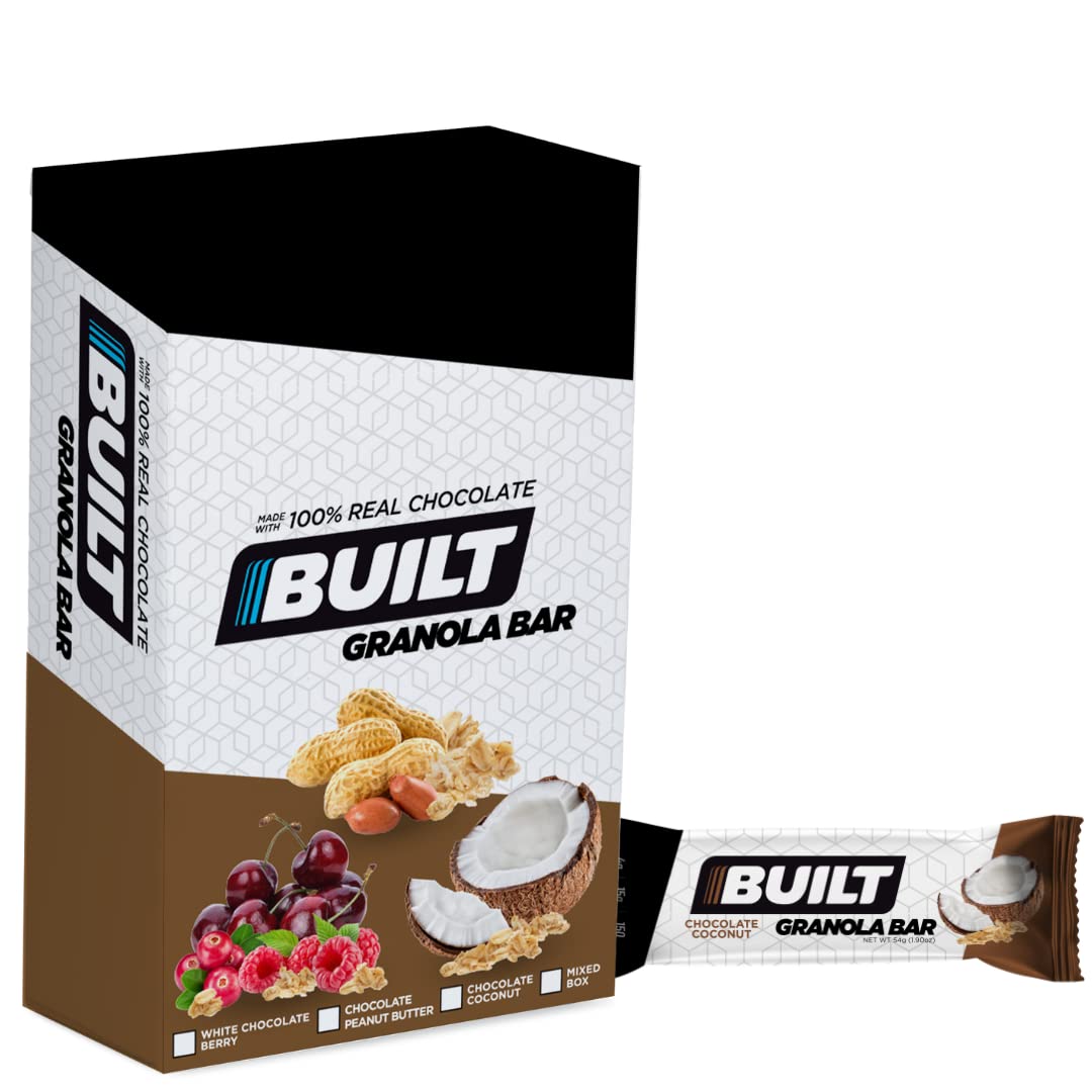 (Best By 11-15-2024)BUILT Protein Granola Bars, Coconut Granola, 12 bars, Protein Snacks, 15g of Protein, Collagen, Chocolate Protein Bar with only 150 calories & 4g sugar, Not Gluten Free, Great Protein Snack Coconut Granola 12 Count (Pack of 1)