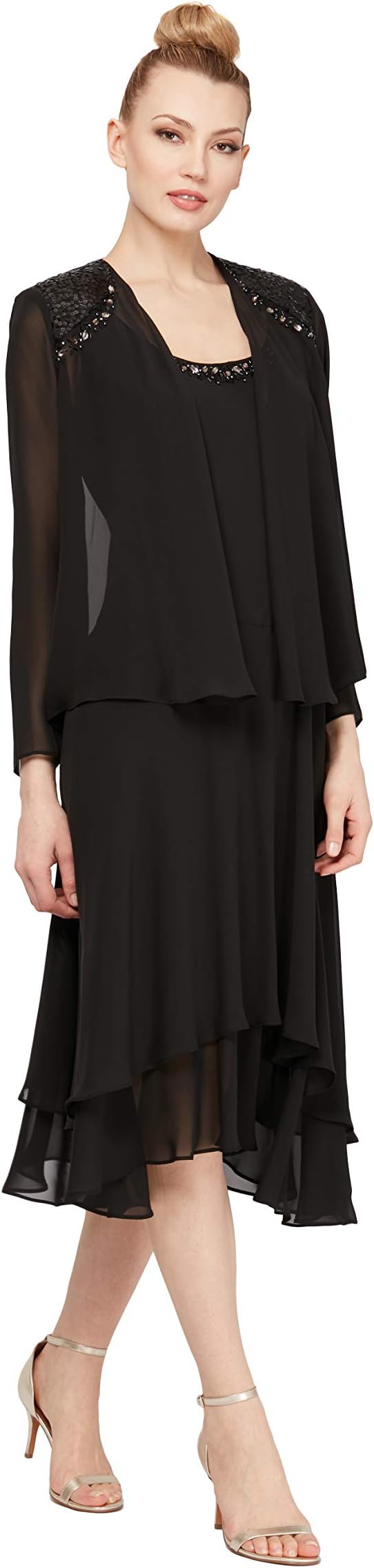 S.L. FashionsWomen's Mother of The Bride Dress with Embellished Neckline & Shoulder, Wedding Guest
