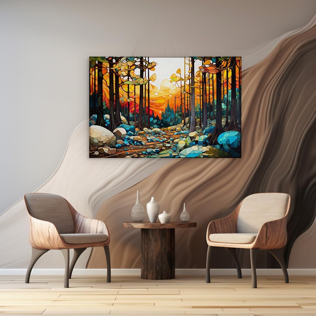 Canvas for Living room. Whispers of Twilight: A River's Dance Through the Enchanted Forest, 27 x 18 inch Canvas Wall Art - Modern Home Decor