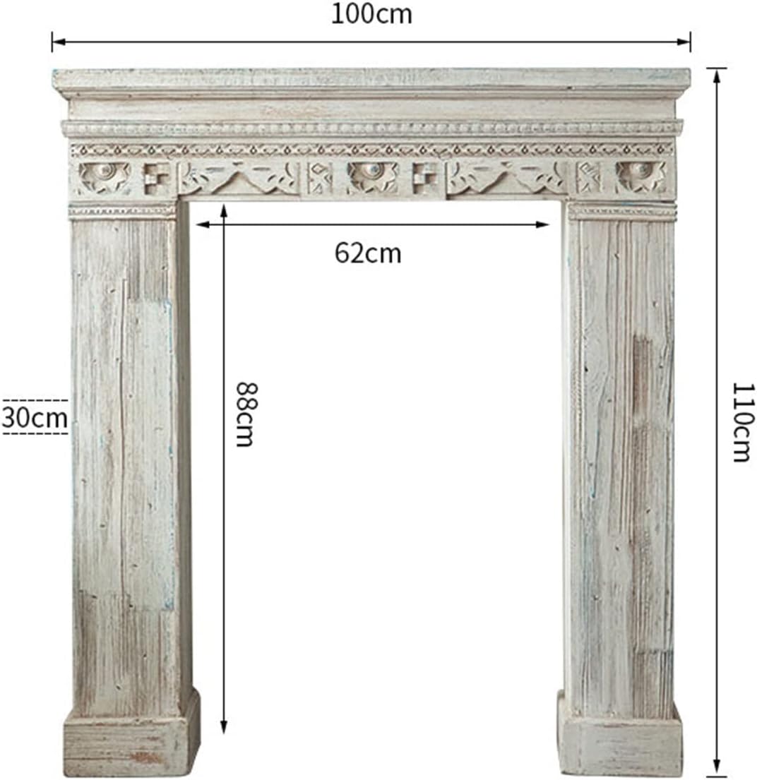 Pearl Mantels French Fireplace Stove Mantel Trim Surround Decorative Cabinet Indoor Solid Wood Vintage Art Old Villa Simulation Fake Shelf Fireplace Mantel Surround(Small)