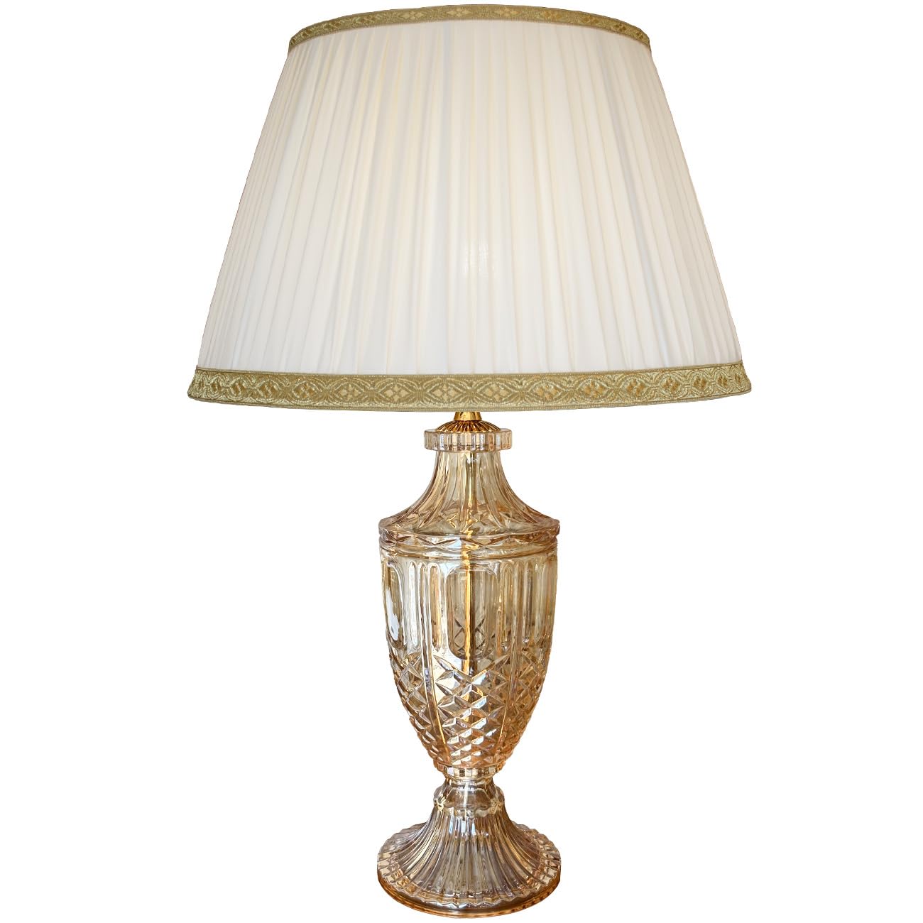 Generico LUCECLASS - C566G-CH lampada da tavolo classica in cristallo ambra con paralume in seta plissé lume da salotto elegante, per camera letto, hotel