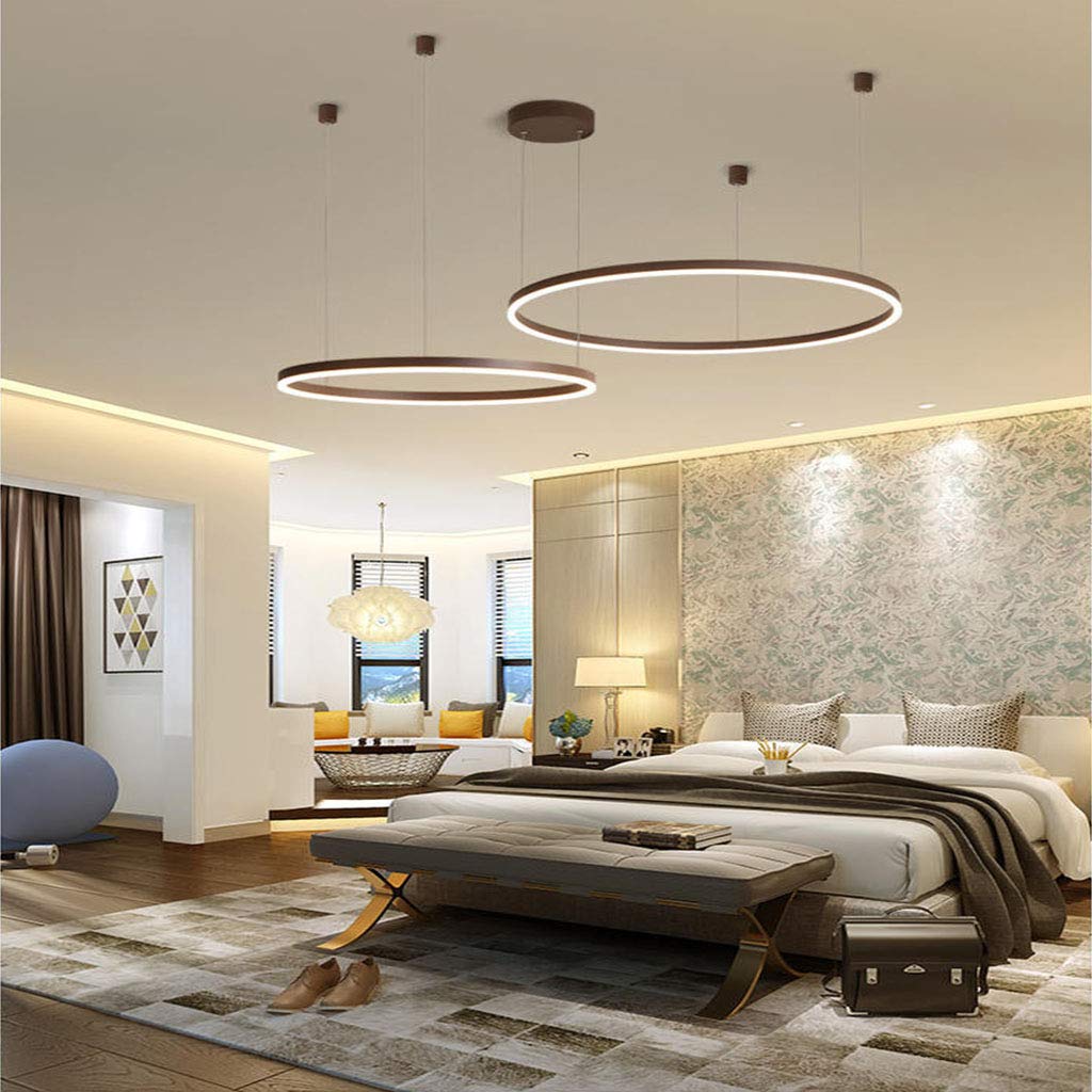 Lampadario Sospensione LED Lampada Soggiorno Lampadario Dimmerabile Con Telecomando Lampade Sospensione Moderne Tavolo Pranzo Soffitto Luminoso Acrilico Rotondo in Alluminio,Nero,2 laps 40+60cm