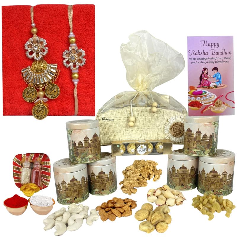 Image of NUTRI MIRACLE Rakhi Love Box - Nut Mix & Sweet Jar for Brother Sister