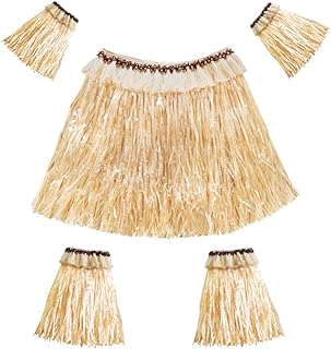 Women Men Elastic Hawaiian Party Grass Hula Skirt Stage Performances Costume Set