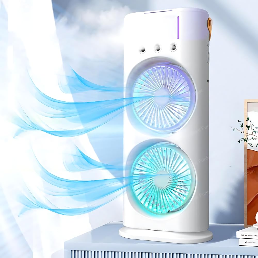 Drumstone ( 15 YEARS WARRANTY ) Double Ended Spray Fan, Desk Fan with Mist Spray, Travel Cooler Fan, Water Misting Fan, USB Rechargeable Mini Desktop Table Cooling Fan for Office - White (B0D5V92RP7) Amazon Price History, Amazon Price Tracker