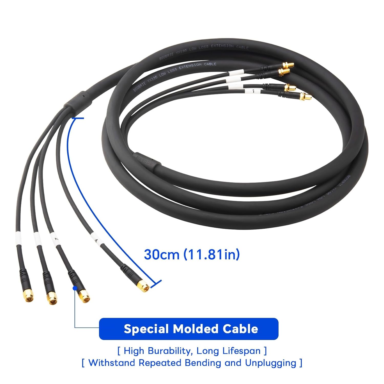 Boobrie Quad-195 Cable 9.48FT SMA Extension Cable SMA Male to SMA Female Coaxial Cable Ultra Low Loss for 5G/4G Routers,Gateways（T-Mobile Home Internet, Verizon, AT&T,4x4 MIMO Antenna, 4-in-1