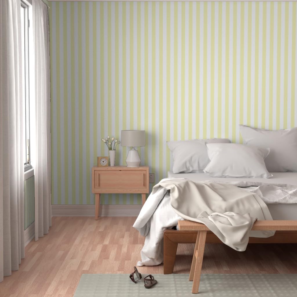 Spoonflower Removable Wallpaper Swatch - Vertical Stripes Yellow White Graphic Lines Striped Custom Pre-Pasted Wallpaper