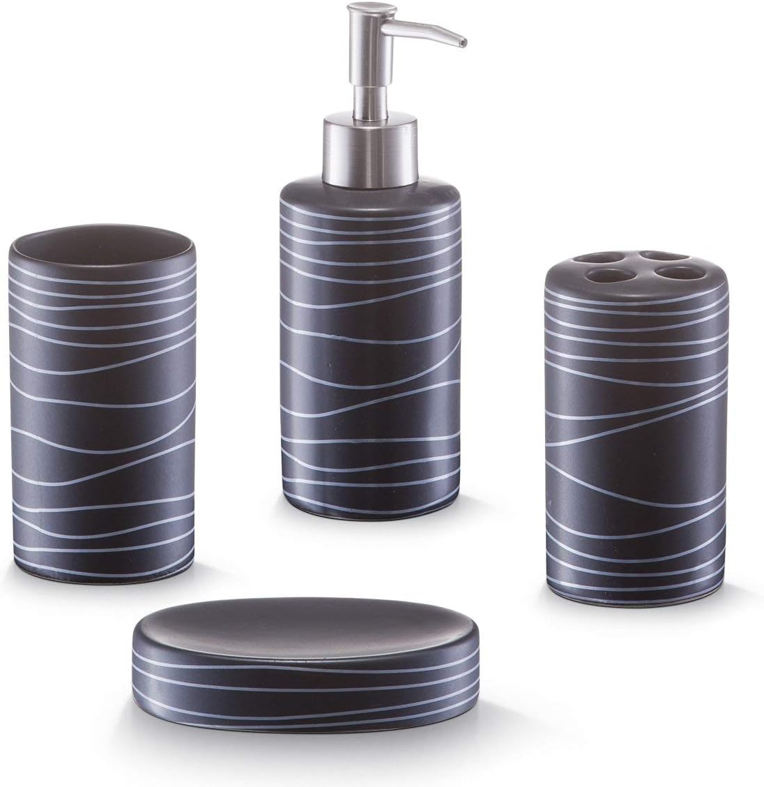 Zeller 18252 4-Piece Bathroom Accessories Set Ceramic Black