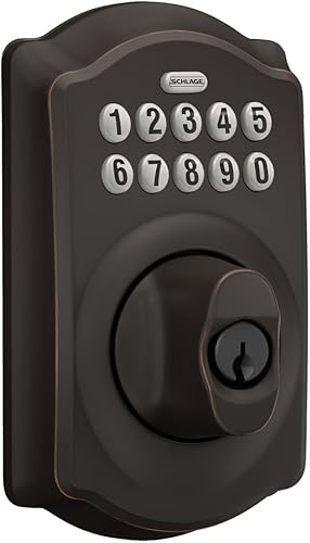 Vista 2 de Schlage - Cerrojo de seguridad Camelot BE365 V CAM 716 con teclado, cerradura de entrada electrónica sin llave, bronce envejecido