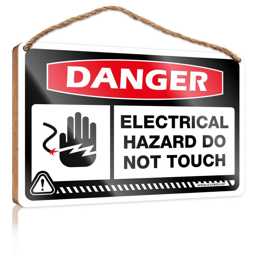 HMQW Funny Kitchen Decor Danger Electrical Hazard Do Not Touch Wooden Sign Small Signs For Home Decor Farmhouse Wall Decor Si(23X35CM)