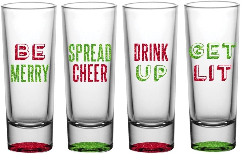 Christmas Shot Glass Set of 4 2oz R/G Shot Glasses F155229 Slant