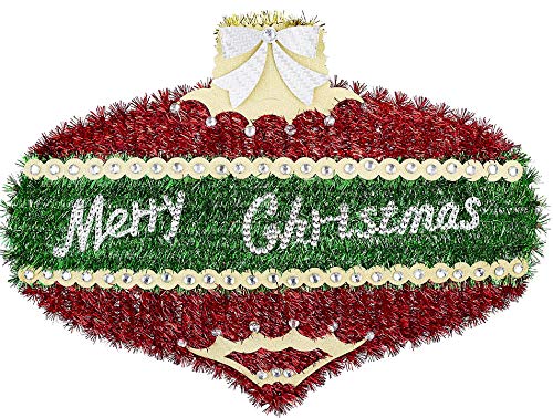 Christmas Tinsel Merry Christmas Ornament Shaped Hanging Decoration For Doors Wreaths Walls, 19X14 Inch, 1 Each #TOP22