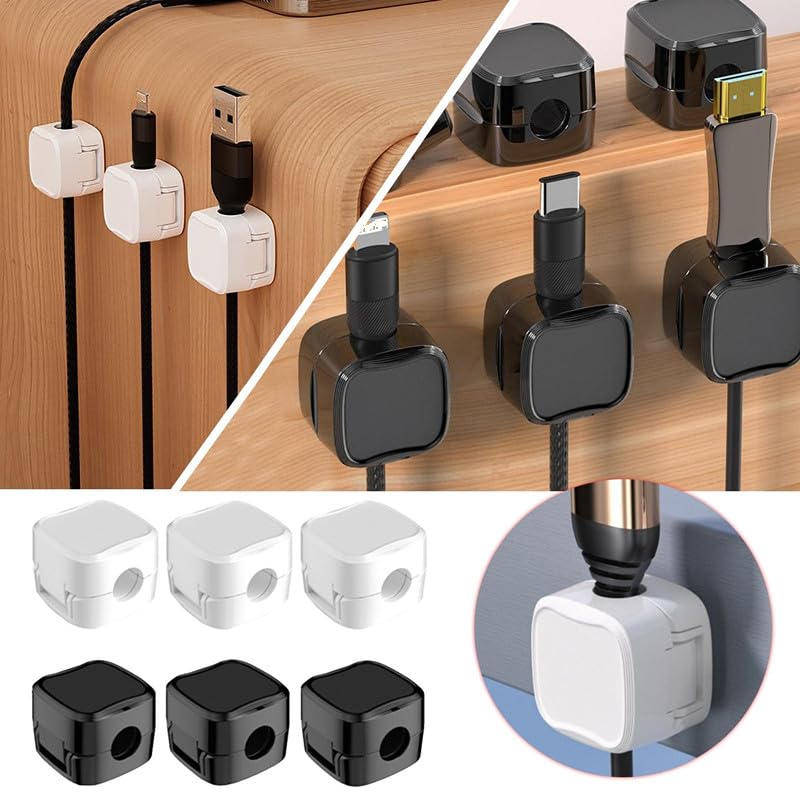 6 Pack Cord Organizer, Adhesive Charger Cable Clips, Wire Holder Keeper Organizer, Charging USB Cable Management for Home Office Desk Phone Car Wall Desktop Nightstand