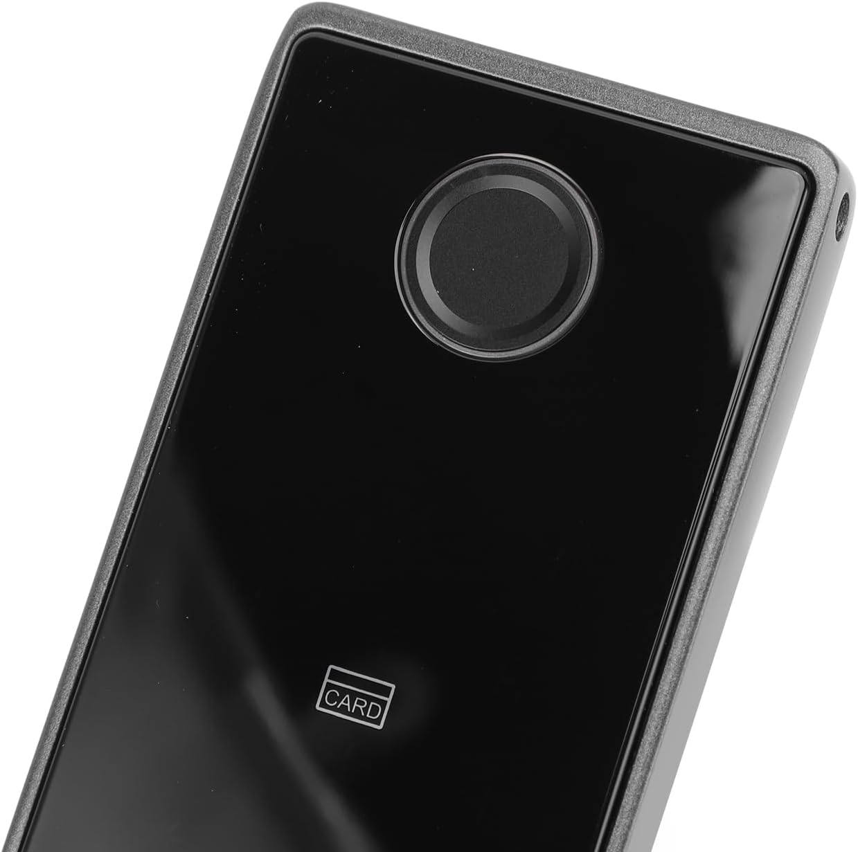 Close-up of the fingerprint sensor on the Qcwwy Smart Lock.