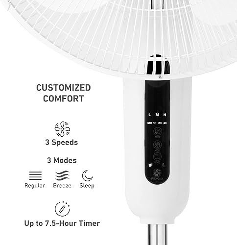 Miniatura 3 de HOLMES Ventilador de pie digital de 16", oscilación de 80°, 3 velocidades, 3 modos, temporizador de 7.5 horas, altura ajustable, inclinación