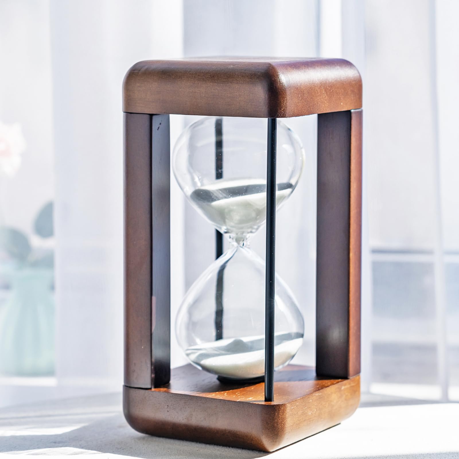 Grande clessidra premium in legno di noce, 60 minuti clessidra, bicchiere per ore con clessidra come regalo, decorazione a clessidra per casa, scrivania, ufficio, decorazione di nozze (bianco)