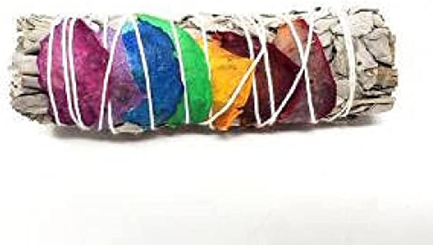 7 Chakra Sage (White Sage with 7 Color Rose Petals) 3-4"