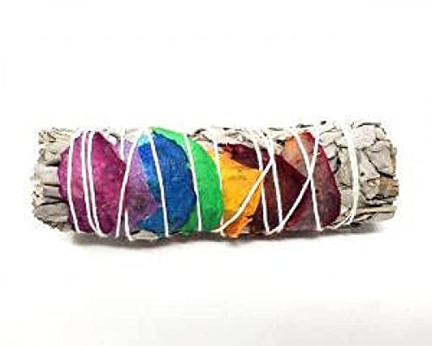 7 Chakra Sage (White Sage with 7 Color Rose Petals) 3-4"
