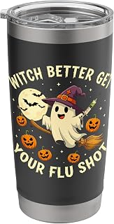 Halloween Witch Ghost Flu Shot Funny Nurse Vaccination Spook Stainless Steel Insulated Tumbler