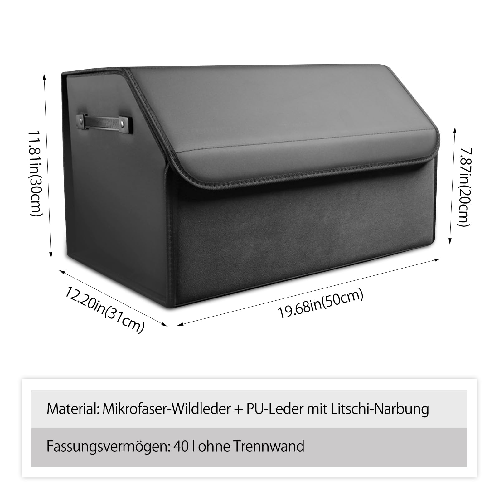 Ergocar Zusammenklappbarer Kofferraum Organizer, PU-Leder und Wildleder Aufbewahrungsbox für Autozubehör, Autotasche Auto Kofferraum Box mit Deckel und Griffe, Autozubehör Innenraum