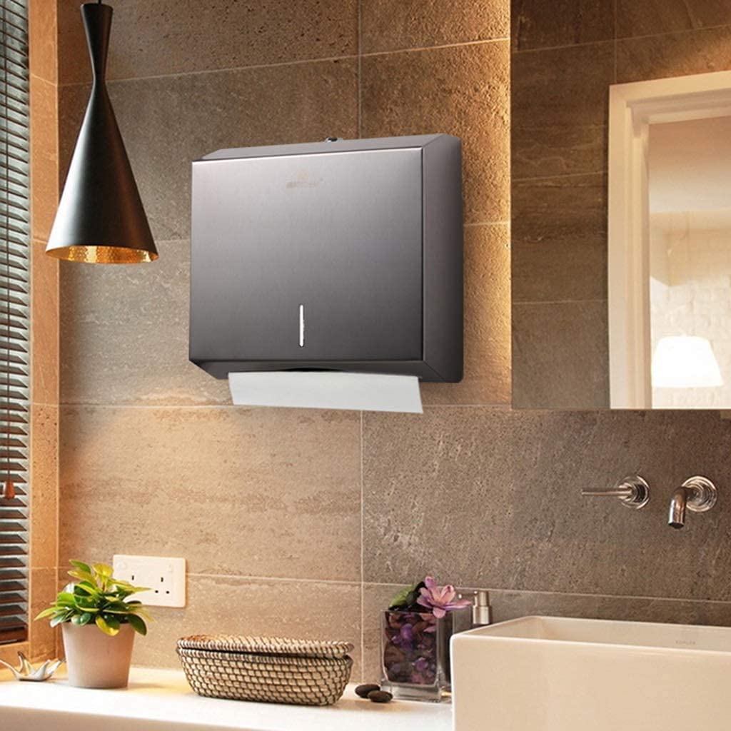 BKEKM Dispenser Salviette Dispenser di Asciugamani di Carta con Serratura Dispenser di Asciugamani a Parete in Acciaio Inossidabile per Porta Asciugamani di Carta da Bagno per Uso Domestico Moda