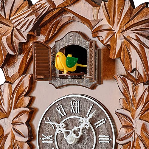 Timegear Cuckoo Clock With Night Mode, Hand Carved Decorations And Swinging Pendulum (Brown) #TOP5