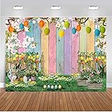 CHAIYA 7x5ft Spring Easter Backdrop Colorful Wood Green Grass Backdrops for Photography Spring Flowers Eggs Easter Photography Backdrops Kids Children Party Supplies Decorations