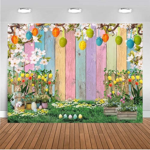 CHAIYA 7x5ft Spring Easter Backdrop Colorful Wood...