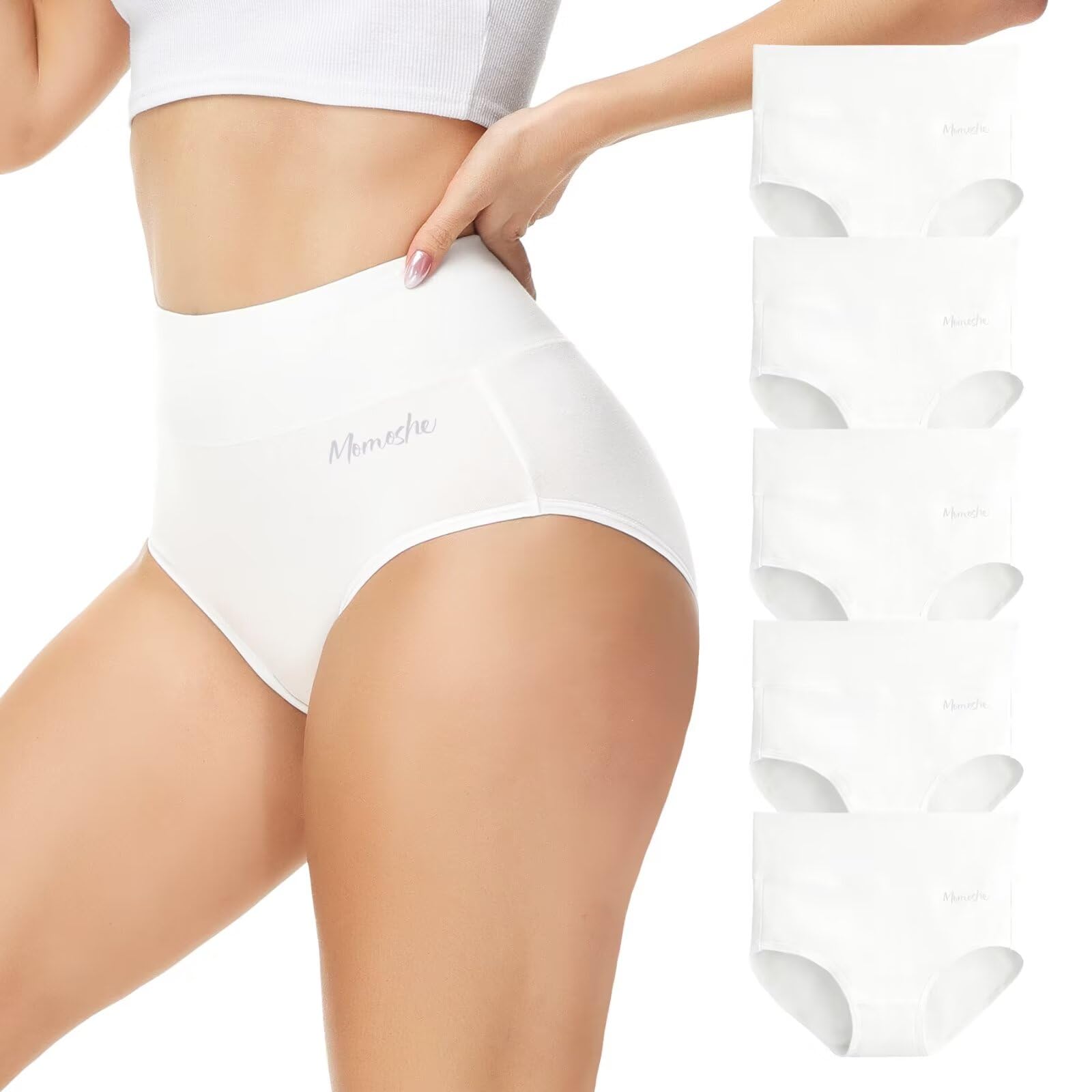 Momoshe Mutande Donna Cotone Vita Alta Pacco da 5 Slip Traspirante Culotte Comode Elasticizzato Intimo